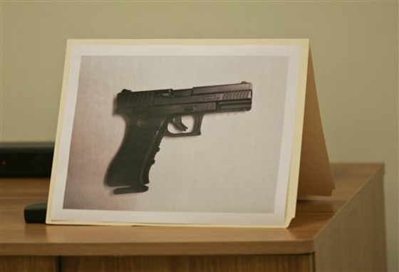 A photo of the carbon dioxide-powered pellet handgun 15-year-old Jaime Gonzalez was holding at the time he was shot by police at Cummings Middle School is shown during a news conference Wednesday in Brownsville, Texas.
